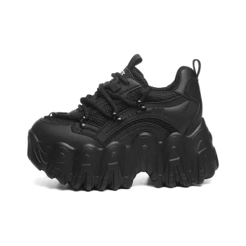 Golden Silk Rabbit Abrasion Resistant Height Increasing Low Top Chunky Sneakers 8CM Women's Black