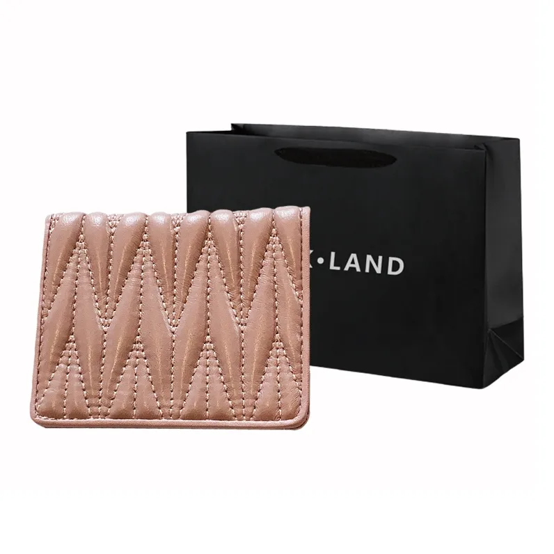 PINK·LAND Sheepskin Wallets Card Holders Regular Women's Black/Pink-0
