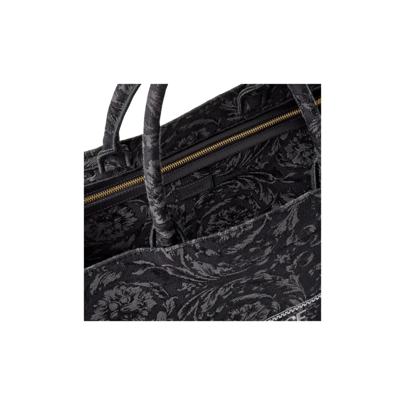 VERSACE Barocco Polyamide With Cotton Tote Bag, Shopping Bag, Handbag Regular Women's Black & Print-4