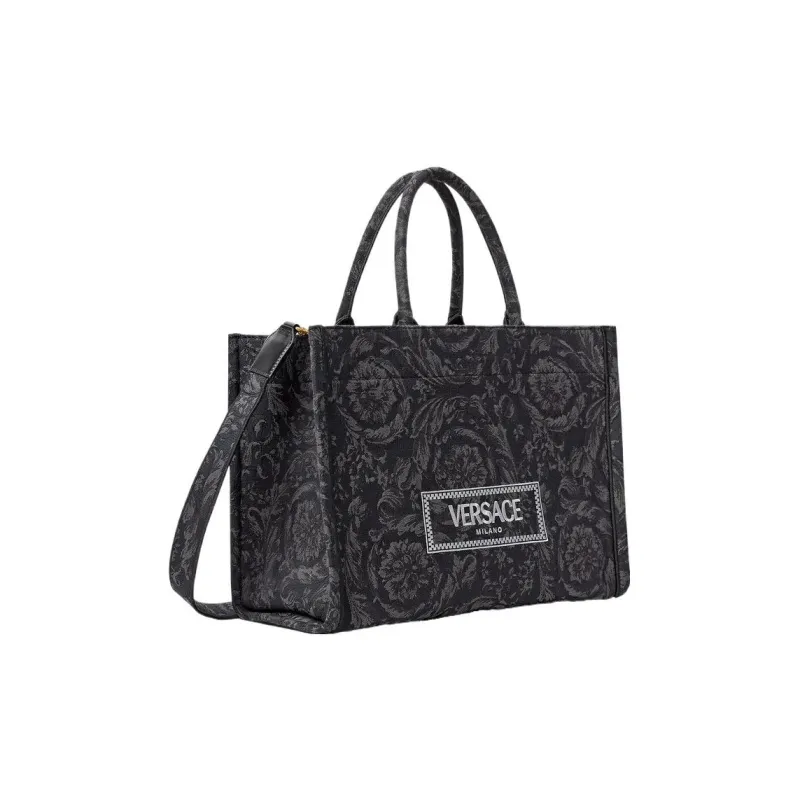 VERSACE Barocco Polyamide With Cotton Tote Bag, Shopping Bag, Handbag Regular Women's Black & Print-1