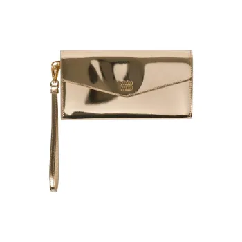 MIU MIU Shiny Leather Card Holder Women's Platinum
