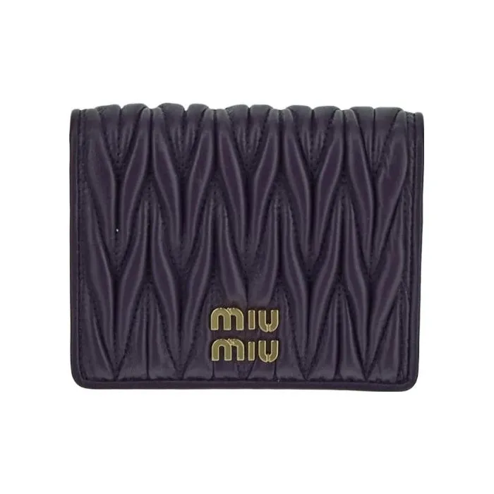 MIU MIU Matelassé Soft Sheep Leather Wallet Small Size Women's Purple-0