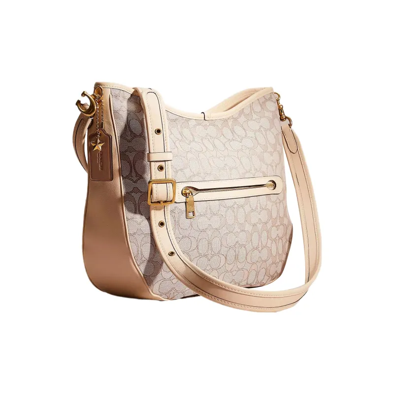 COACH Canvas With Leather Hobo Bag, Handbag, Shoulder Bag Tubas Women's Light Gray-2
