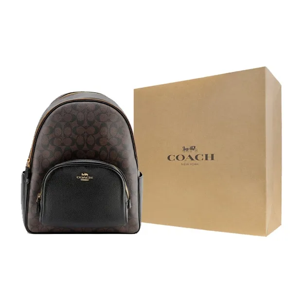 COACH Court Canvas With Leather Backpack Large Size Unisex Black & Dark Brown Monogram-5