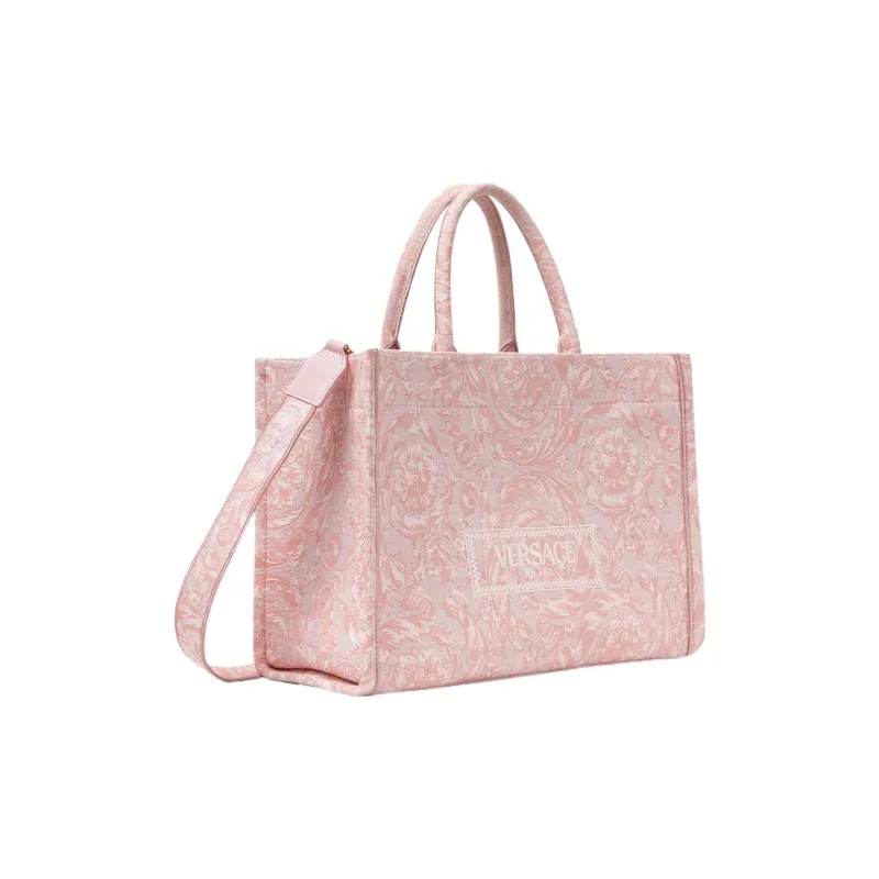 VERSACE Barocco Polyamide With Cotton Tote Bag, Shopping Bag, Handbag Women's Pink Multicolor Print-1