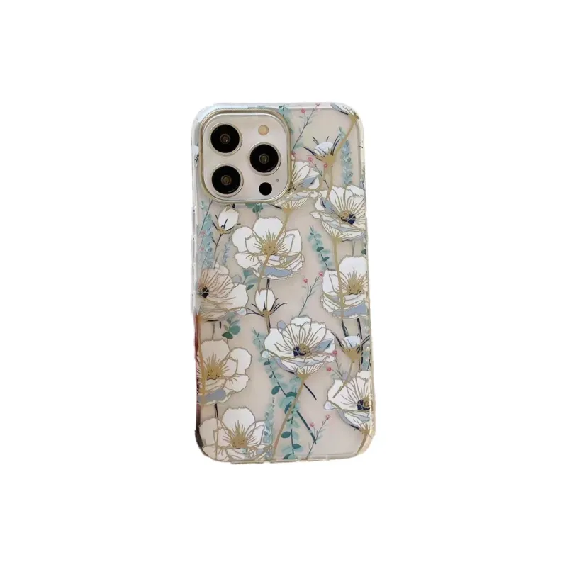Yule Solid Color Phone Cases Compatible With Apple 15/14/13 Pro Max/Pro Gilded Floral Individual Impact Resistant-6