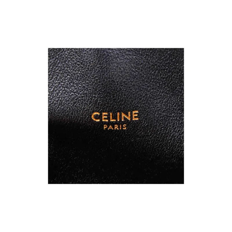 CELINE Raffia With Calfskin Basket Bag Handbag Shoulder Bag Women's Black & Natural-5