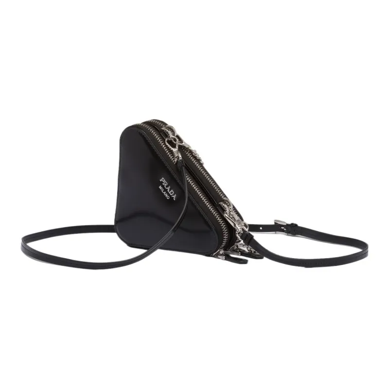 PRADA Satin Leather Single Shoulder Crossbody Clutch Mini Women's Black-2