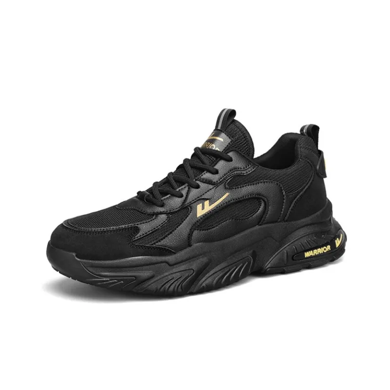Warrior Lightweight Anti Slip And Wear Resistant Low Top Casual Shoes Men's Black Gold-1