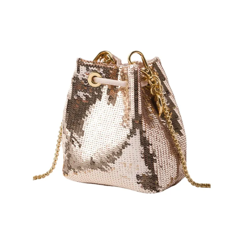 PRADA Satin One Shoulder Crossbody Clutches Mini Women's Gold/Pink-3