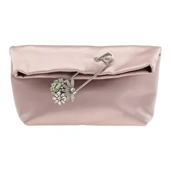 Burberry Satin Clutch Small Size Women's Light Blue Multicolor