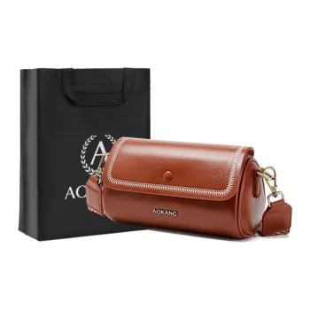 AOKANG Cow Leather Boston Bag Crossbody Bag Cylinder Bag Commute Shoulder Bag Regular Women's Mocha/Midnight Black