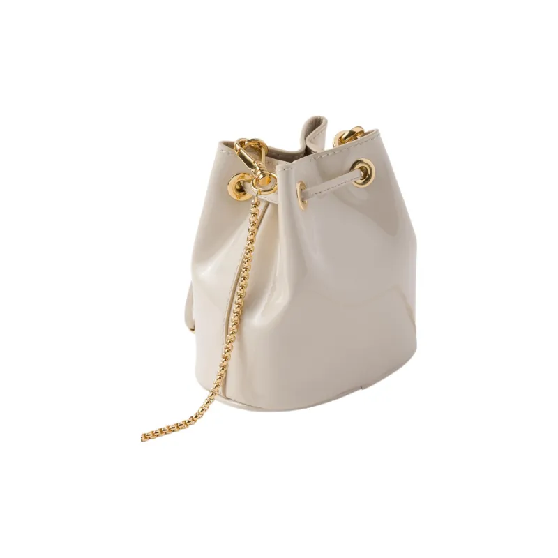 PRADA Patent Leather One Shoulder Crossbody Clutches Mini Women's Ivory White-3