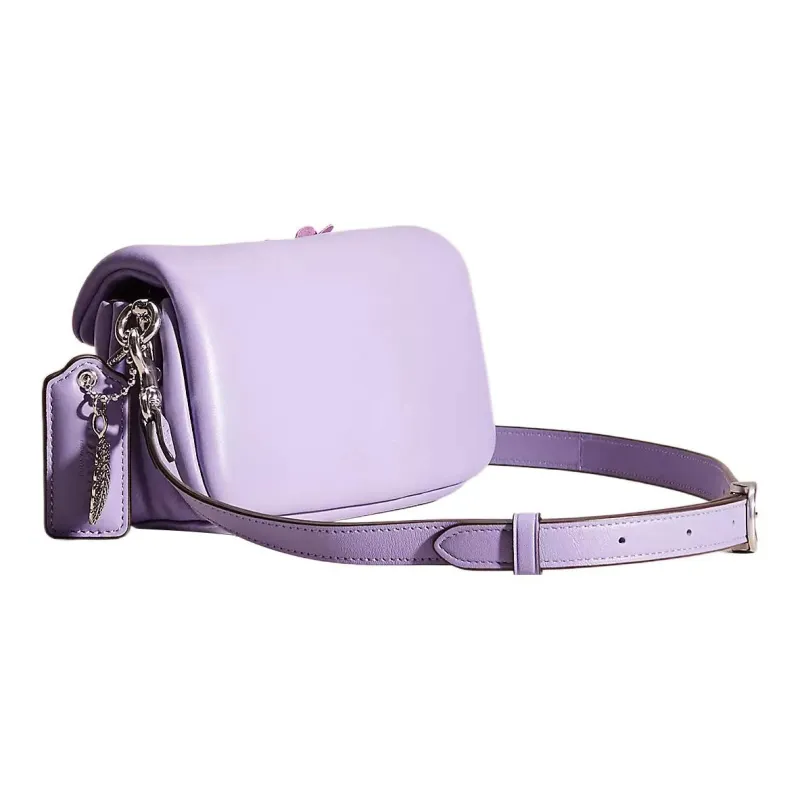 COACH Pillow Leather Pillow Bag Handbag, Shoulder Bag Small Size Women's Silver & Light Purple-1