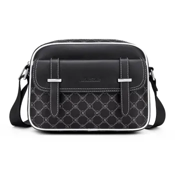 MashaLanti PVC Synthetic Leather Messenger Bag Shoulder Bag Crossbody Bag Medium Size Men's Black