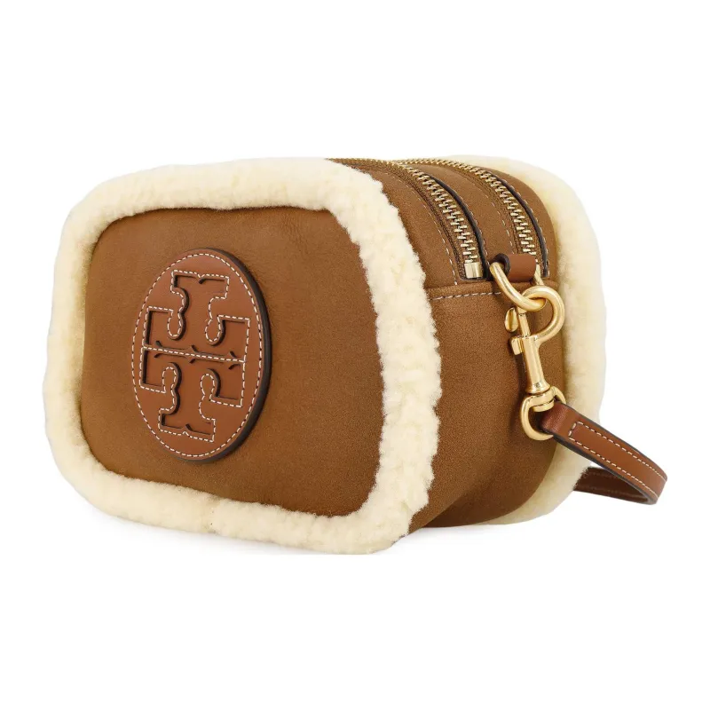 TORY BURCH Shearling Fleece With Leather Camera Crossbody Bag Mini Women's Brown-1