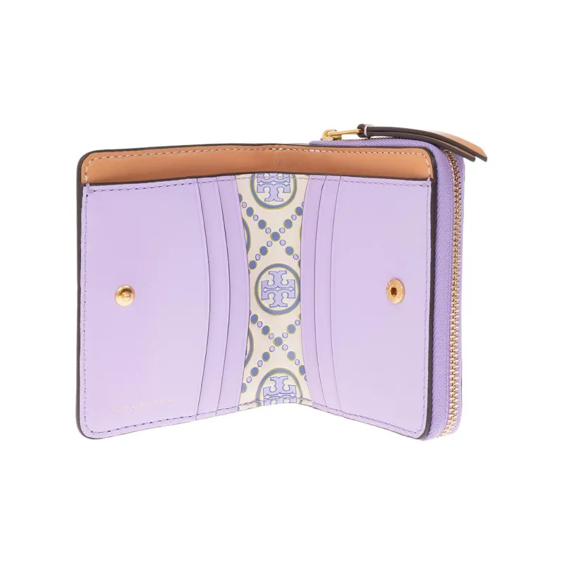 TORY BURCH Embossed Leather With Calfskin Trim Coin Purses Wallets Women's Purple-3