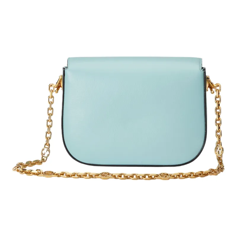 GUCCI Horsebit 1955 Leather Saddle Bag, Shoulder Bag Women's Light Blue-3