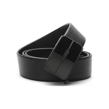 ELLE HOMME Automatic Buckle Belt, Steel Buckle Cow Leather Belt Men's Black Width 3.7cm