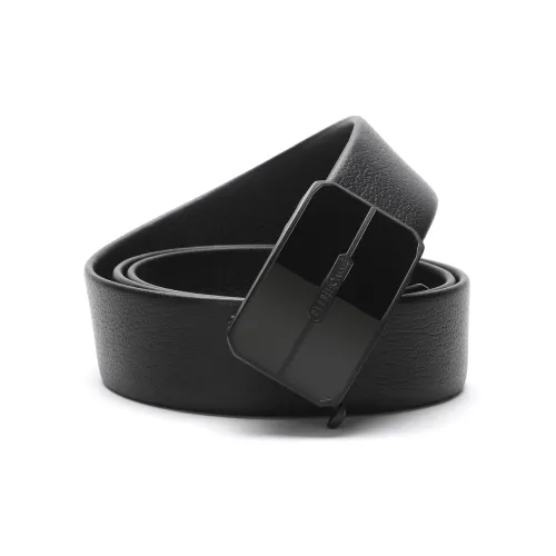 ELLE HOMME Automatic Buckle Belt, Steel Buckle Cow Leather Belt Men's Black Width 3.7cm