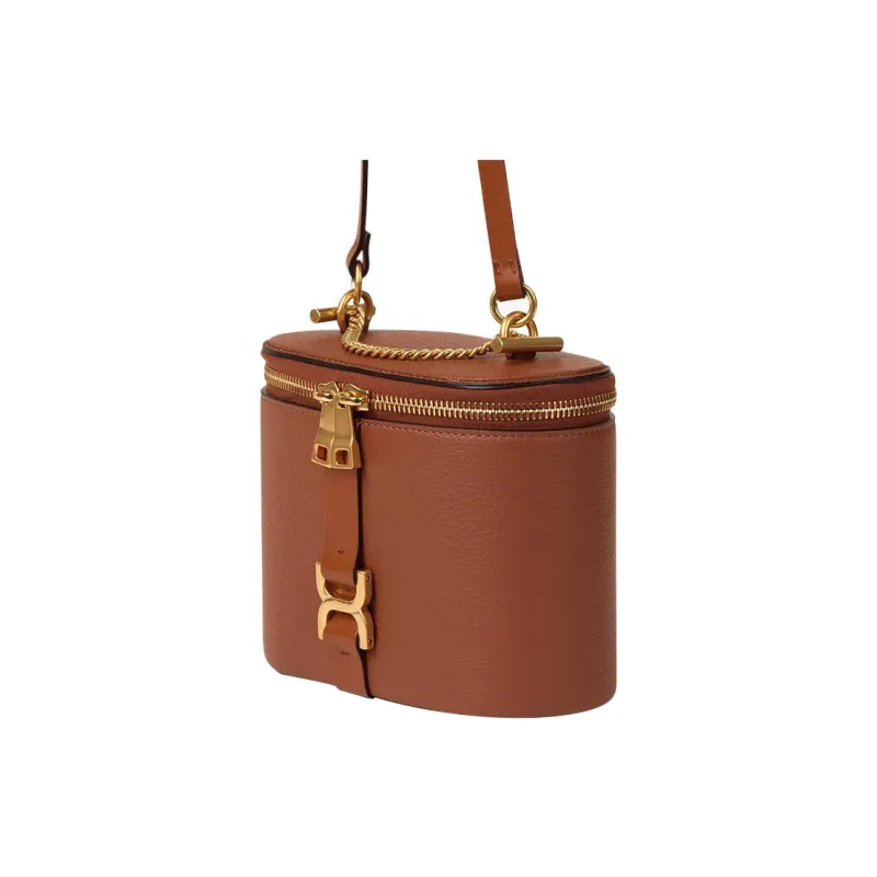Chloe Marcie Calfskin One Shoulder Crossbody Makeup Bag Mini Women's Brown Yellow-2