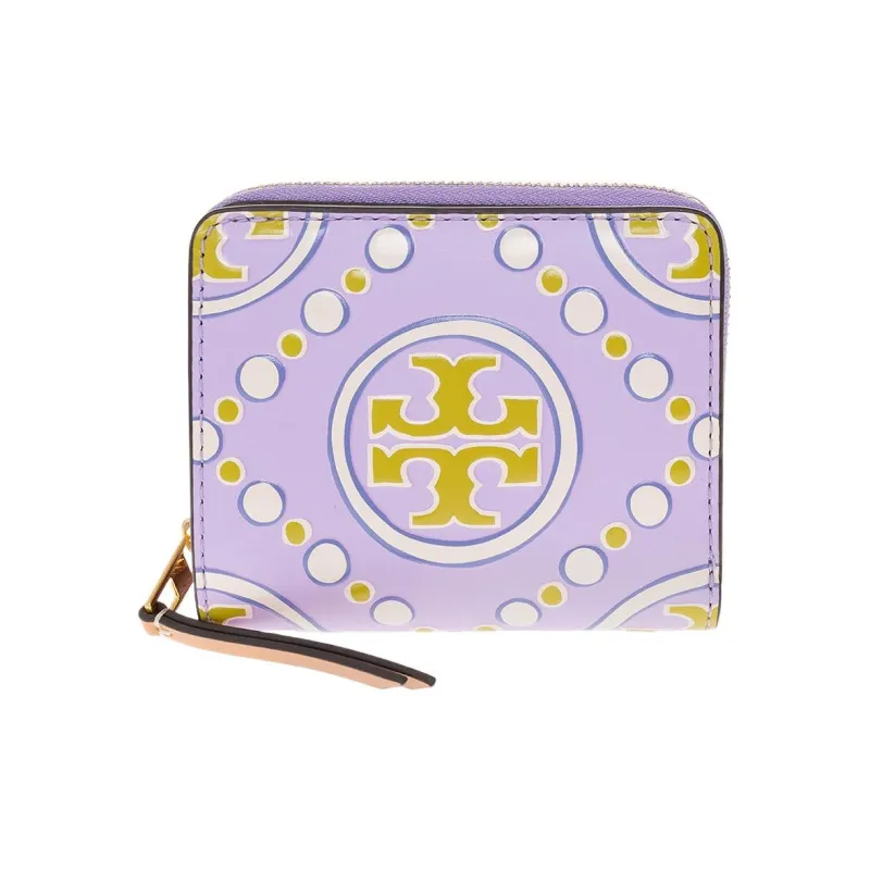 TORY BURCH Embossed Leather With Calfskin Trim Coin Purses Wallets Women's Purple-0