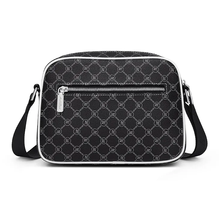 MashaLanti PVC Synthetic Leather Messenger Bag Shoulder Bag Crossbody Bag Medium Size Men's Black-3