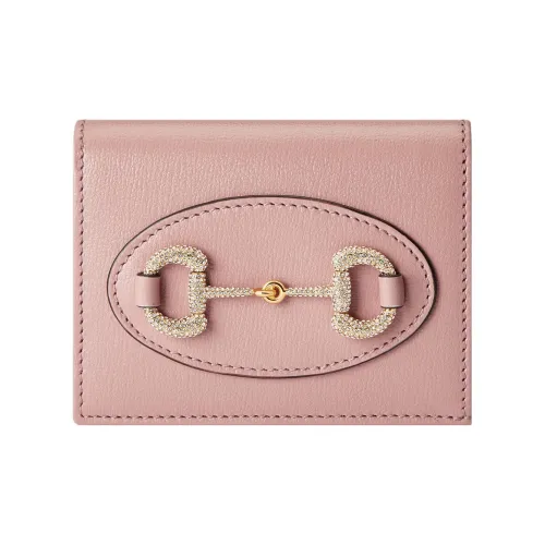 GUCCI Horsebit 1955 Leather Card Holder Wallet Women's Light Pink