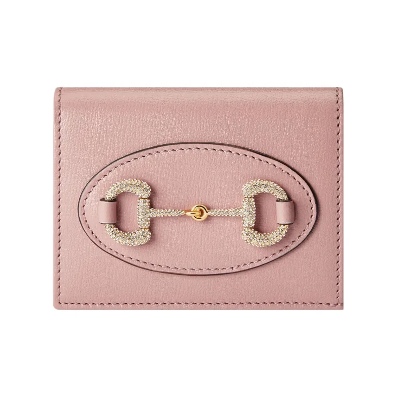 GUCCI Horsebit 1955 Leather Card Holder Wallet Women's Light Pink-0