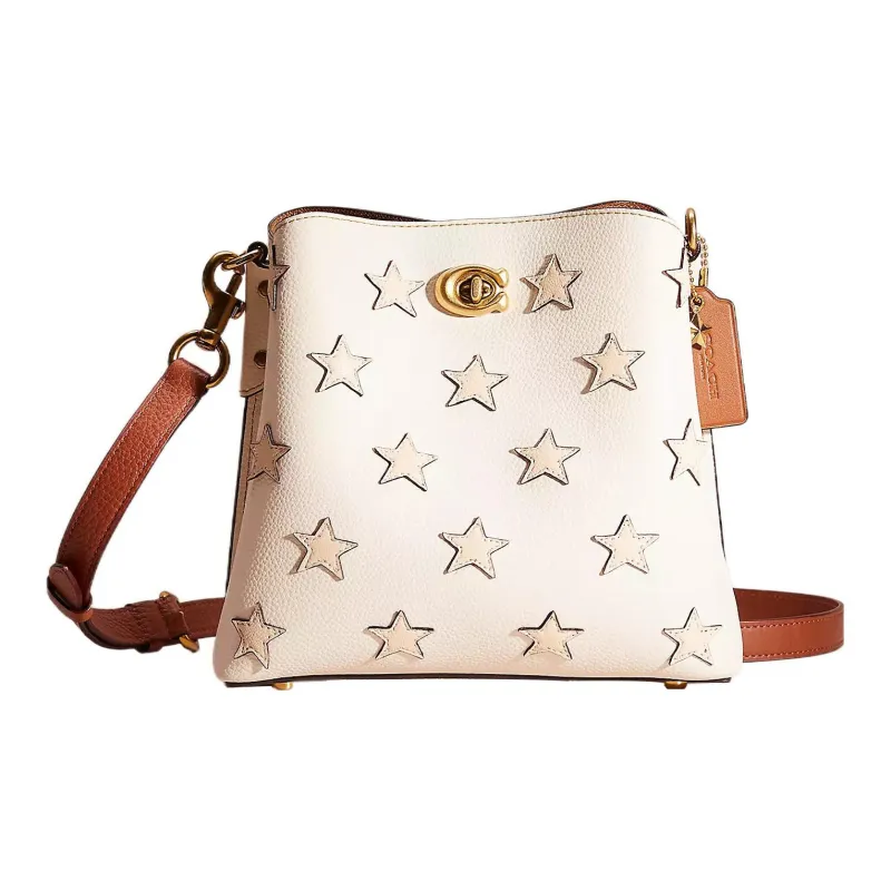 COACH Willow Leather Bucket Bags Shoulder Bag Crossbody Bag Medium Size Women's Brass & Chalk Multicolor-0