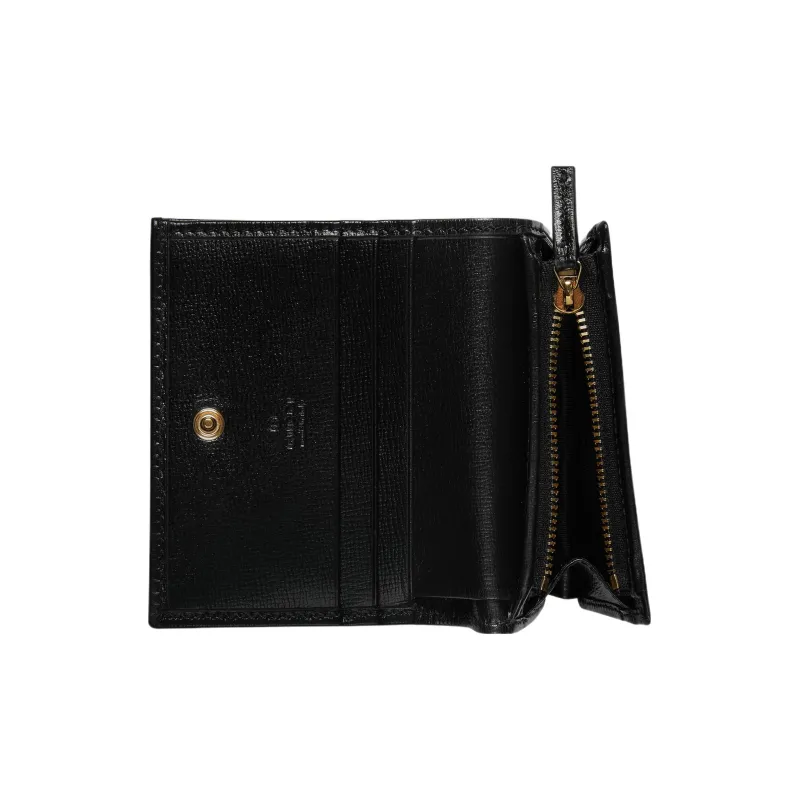 GUCCI Horsebit 1955 Leather Card Holder Wallet Women's Black-4