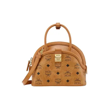 MCM Coated Canvas With Leather Trim Shoulder Bag, Crossbody Bag, Handbag Small Size Women's Brown Cognac