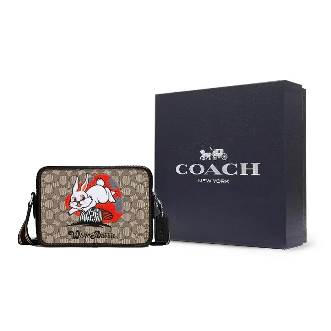 COACH Cow Leather Camera Bag, Shoulder Bag Unisex Khaki-5