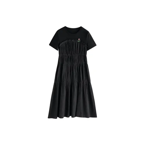 Initial language Short-Sleeved Dresses Women's Black