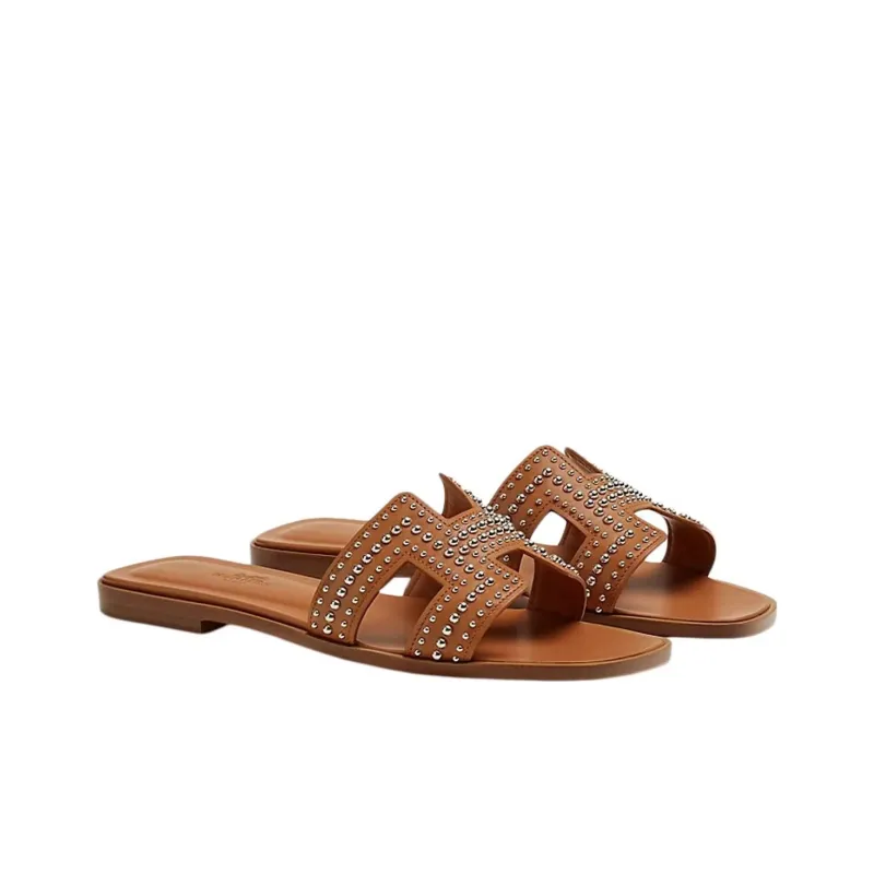 HERMES Oran Sandal Naturel Mini Stud Calfskin Leather-3