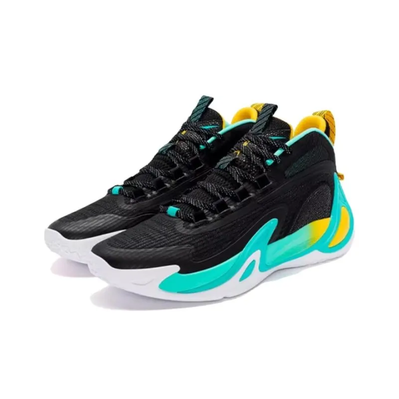 XTEP Anti Slip Wear Resistant High Top Basketball Shoes Men's Black Green-2