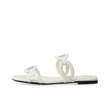 Valentino Square Toe Slip On Slides Ivory Women's