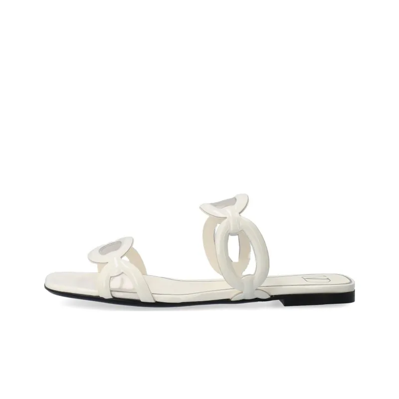 Valentino Square Toe Slip On Slides Ivory Women's-0
