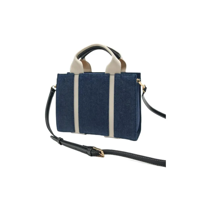 ZARA Cotton Tote Bag Shopping Bag Handbag Crossbody Bag Small Size Women's Blue Denim-4