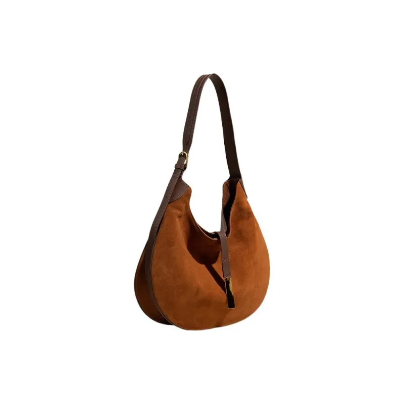 MISS MUSI Cowhide Split Leather Shoulder Bag Large Size Unisex Coffee/Khaki Gray/Brown-2