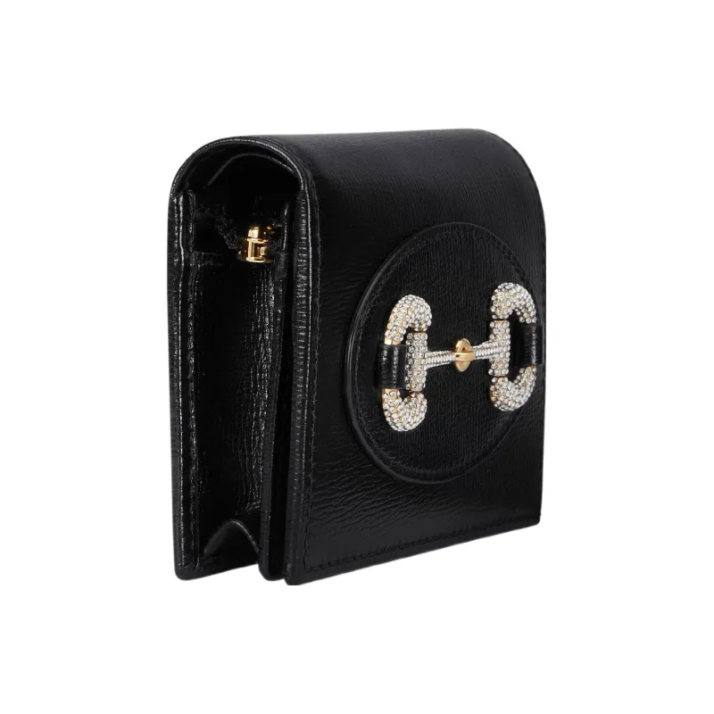 GUCCI Horsebit 1955 Leather Card Holder Wallet Women's Black-1