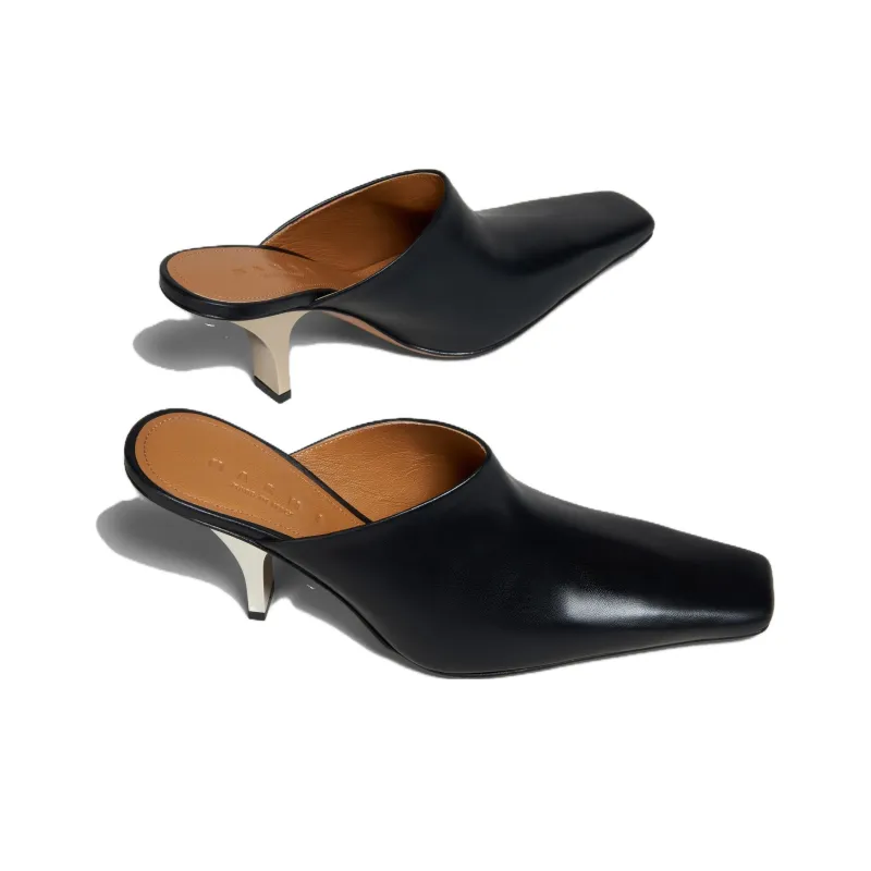MARNI Square-toe Heeled Leather Mules-4