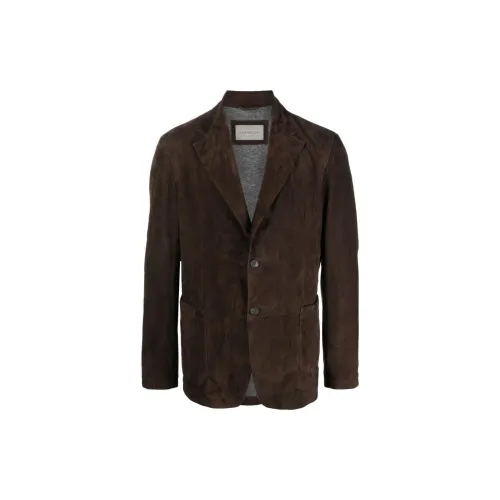 Corneliani Leather Jackets Men Chocolate