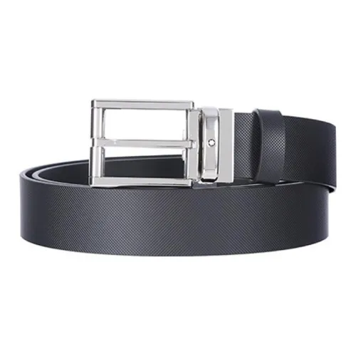 MONTBLANC Rectangular Wheel Smooth Finish Pin Buckle Leather Belts Men's Black Width 3.5CM