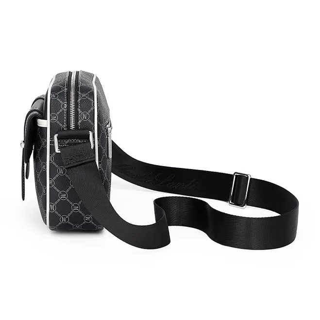 MashaLanti PVC Synthetic Leather Messenger Bag Shoulder Bag Crossbody Bag Medium Size Men's Black-2