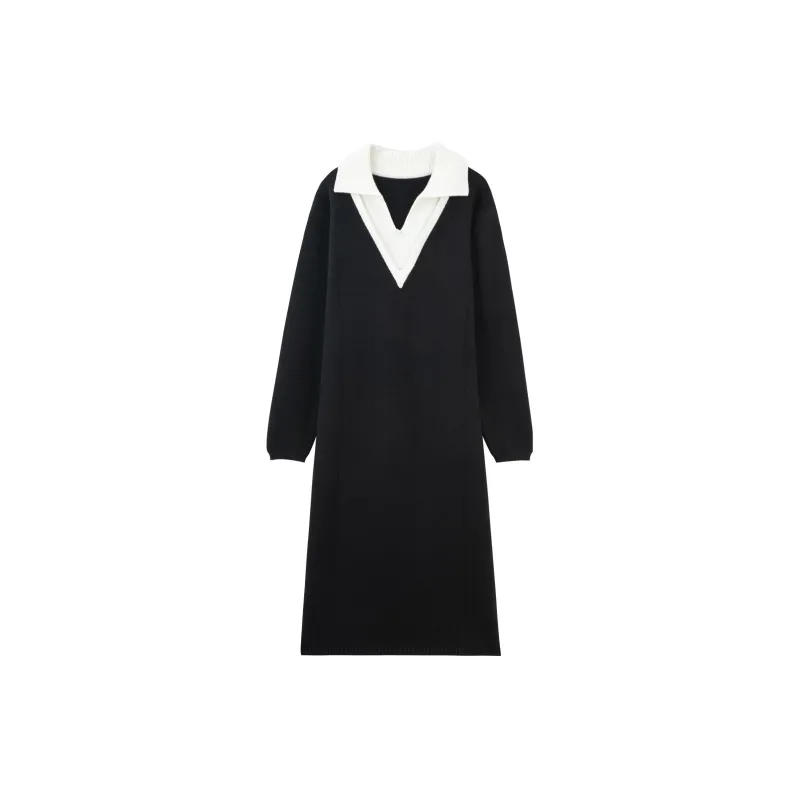 BASIC HOUSE FW23 Long-Sleeved Dresses Women's Black-1