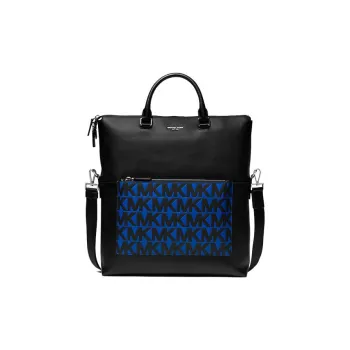 MICHAEL KORS Greyson Leather Tote Bag, Shopping Bag, Shoulder Bag, Crossbody Bag Regular Men's Black & Blue