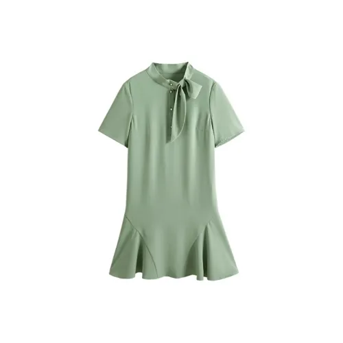 Famanxuan Short-Sleeved Dresses Women's Gray Green