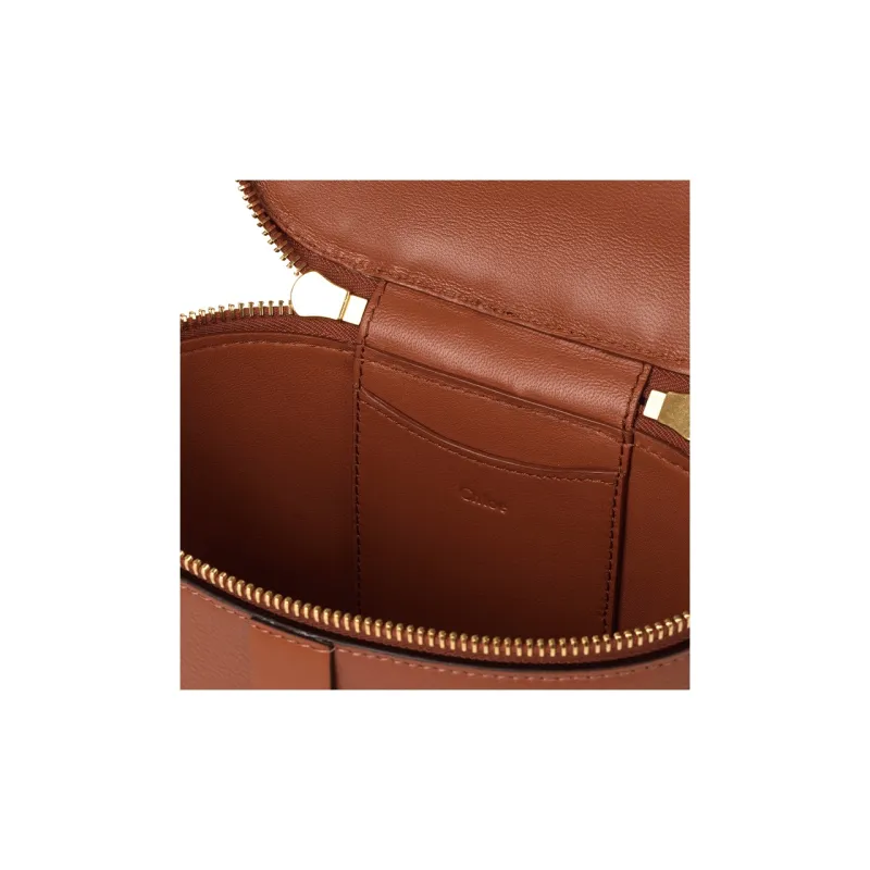 Chloe Marcie Calfskin One Shoulder Crossbody Makeup Bag Mini Women's Brown Yellow-4