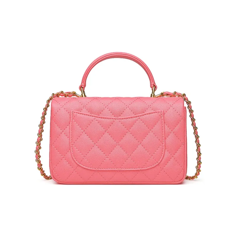 Playboy Top Grain Cow Leather Shoulder Bag, Handbag Medium Size Women's Black/Pink-6